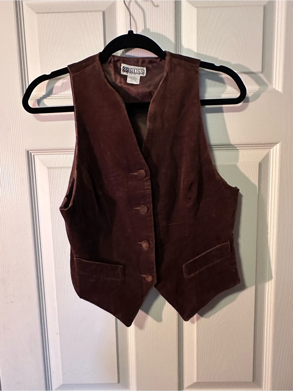 Vintage Velvet Brown Women's Button Vest